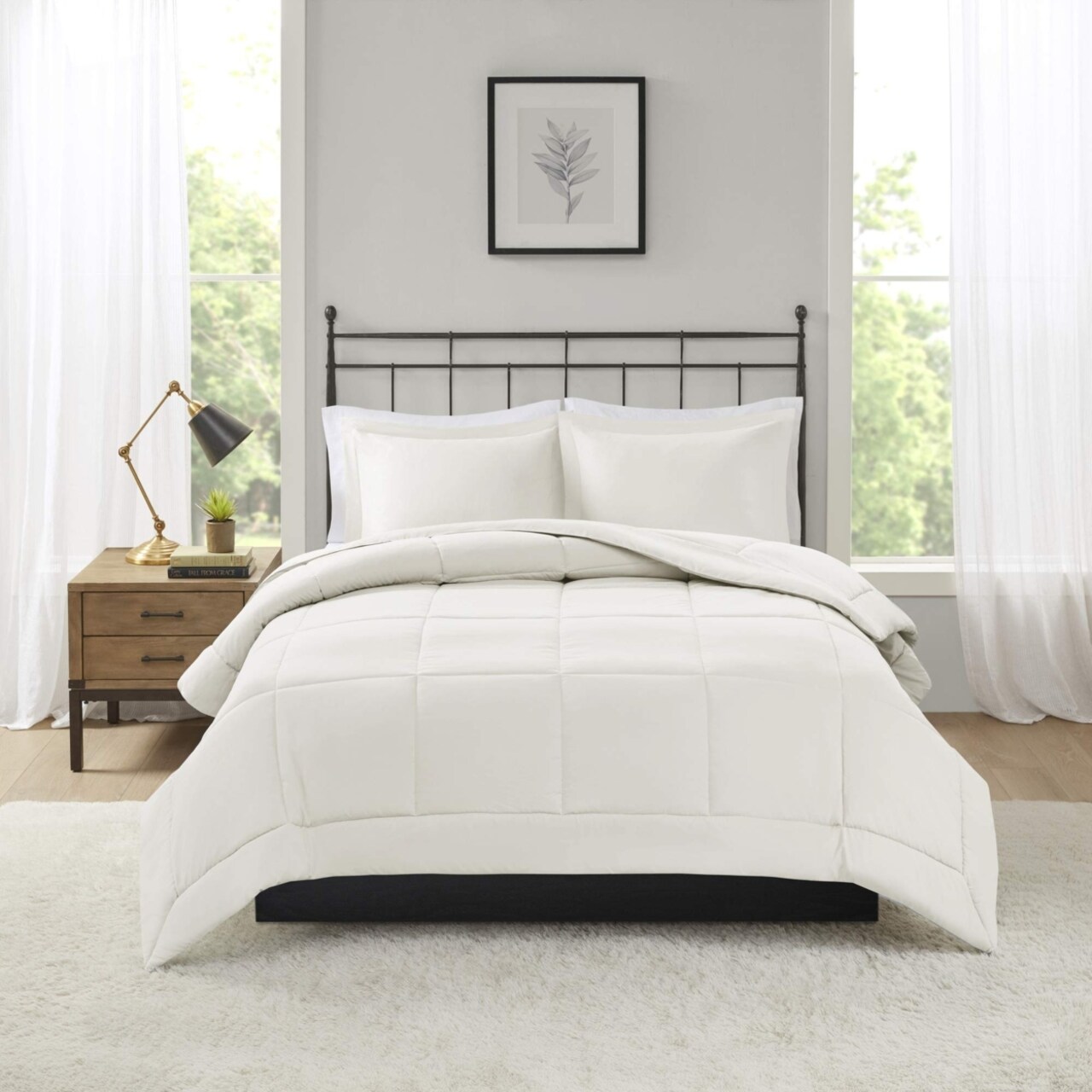 Madison Park Sarasota Microcell Down Alternative Comforter Mini Set, Full/ Queen, Ivory